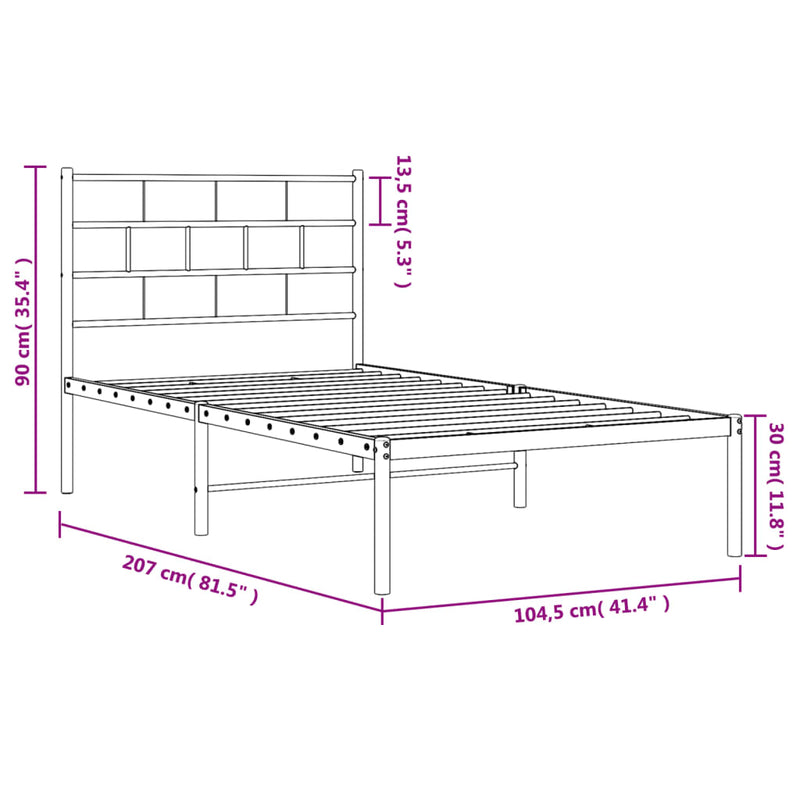 Metal Bed Frame with Headboard Black 39.4"x78.7"