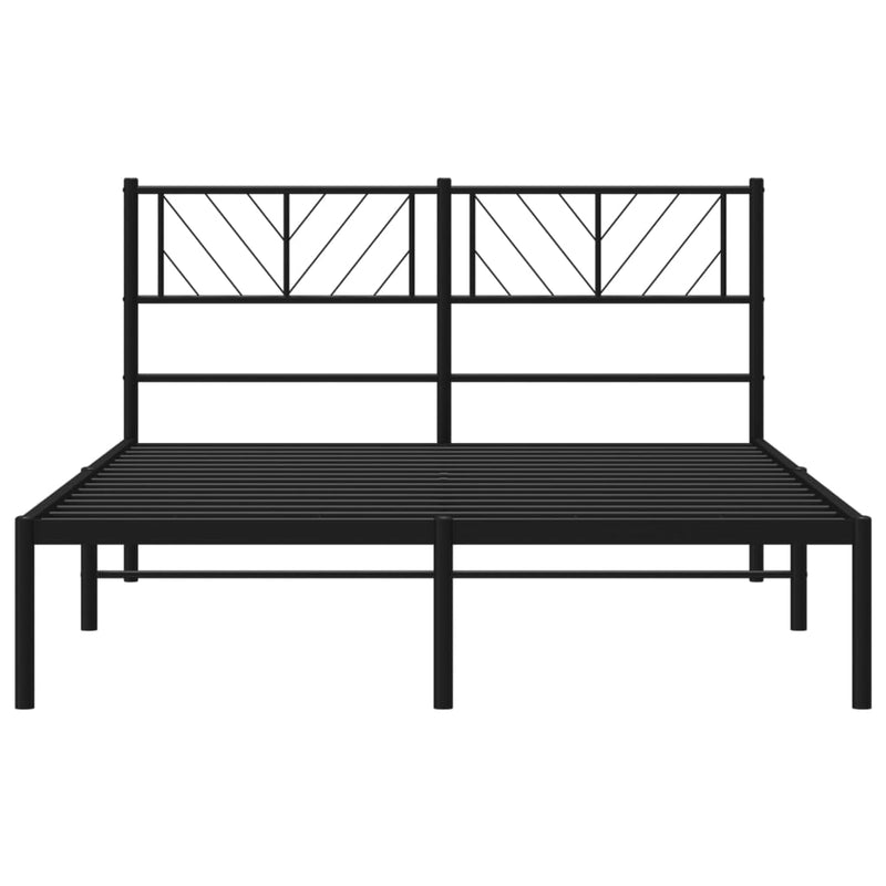 Metal Bed Frame with Headboard Black 53.1"x74.8"