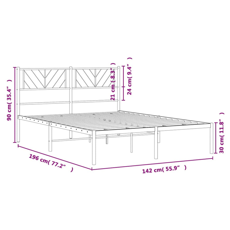 Metal Bed Frame with Headboard Black 53.1"x74.8"