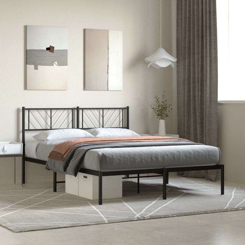 Metal Bed Frame with Headboard Black 53.1"x74.8"