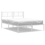 Metal Bed Frame with Headboard White 53.1"x74.8"