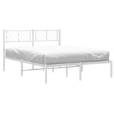 Metal Bed Frame with Headboard White 53.1"x74.8"