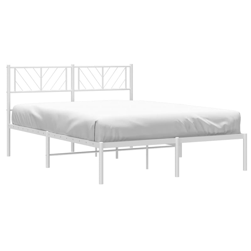 Metal Bed Frame with Headboard White 53.1"x74.8"