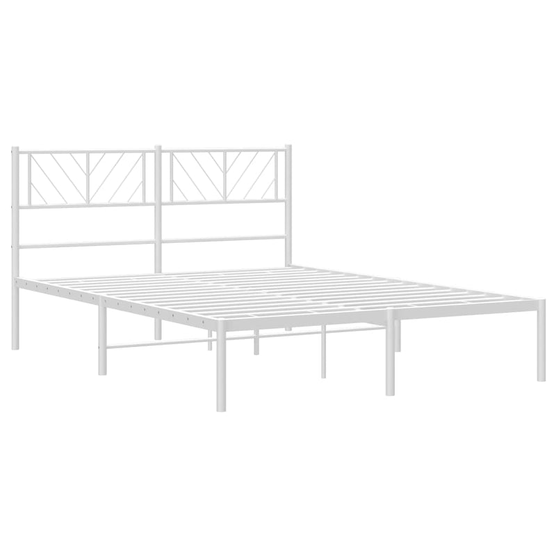 Metal Bed Frame with Headboard White 53.1"x74.8"