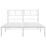 Metal Bed Frame with Headboard White 53.1"x74.8"