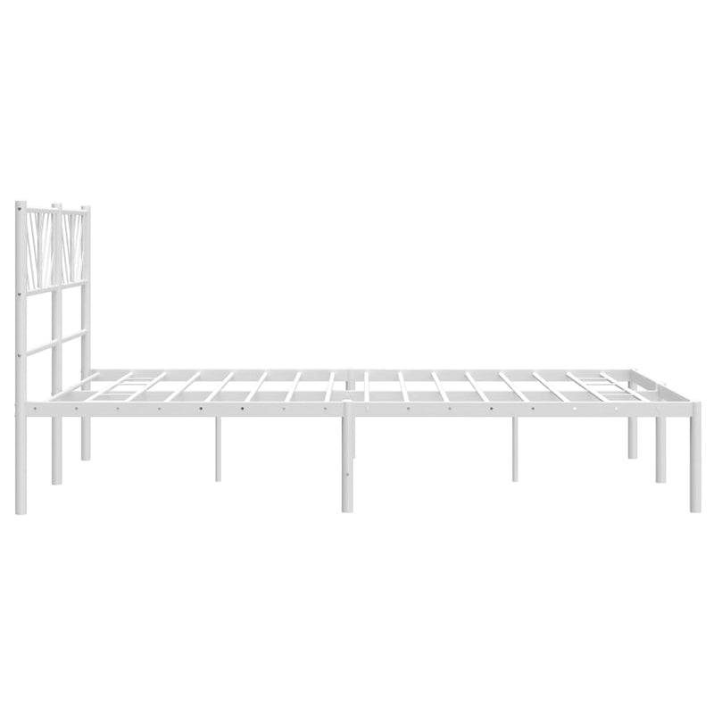 Metal Bed Frame with Headboard White 53.1"x74.8"