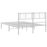 Metal Bed Frame with Headboard White 53.1"x74.8"