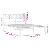 Metal Bed Frame with Headboard White 53.1"x74.8"