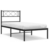 Metal Bed Frame with Headboard Black 39.4"x78.7"