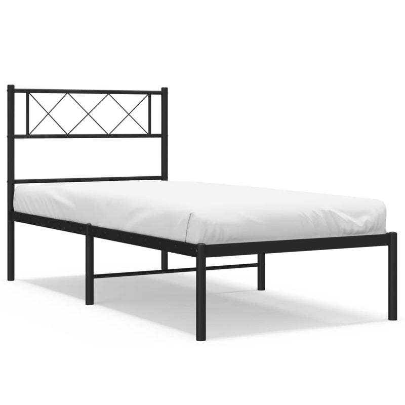 Metal Bed Frame with Headboard Black 39.4"x78.7"