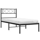 Metal Bed Frame with Headboard Black 39.4"x78.7"