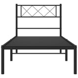 Metal Bed Frame with Headboard Black 39.4"x78.7"