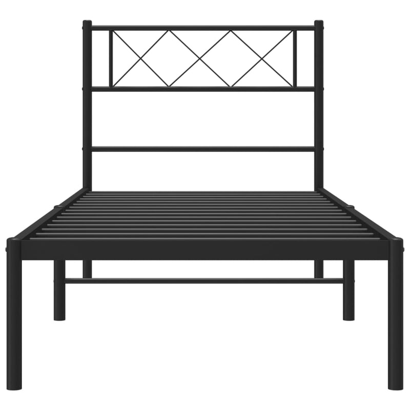 Metal Bed Frame with Headboard Black 39.4"x78.7"