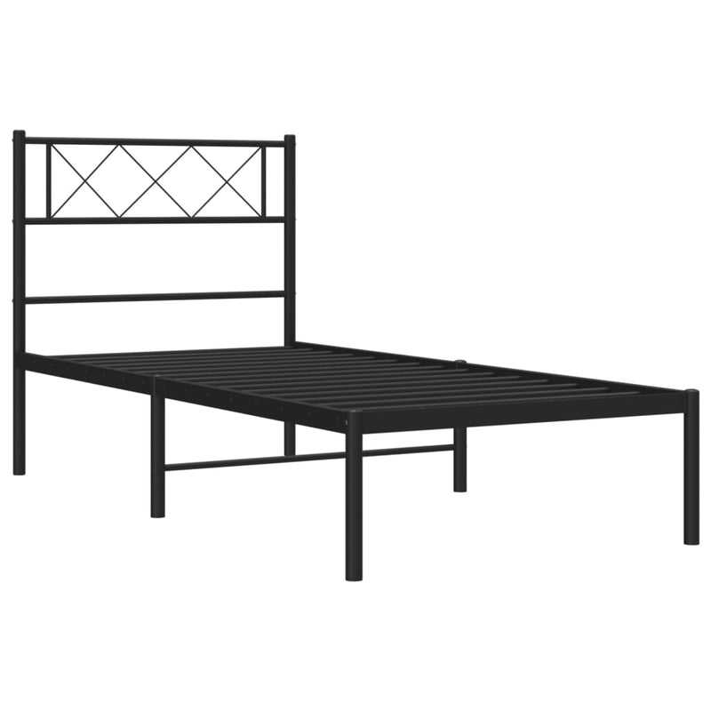 Metal Bed Frame with Headboard Black 39.4"x78.7"