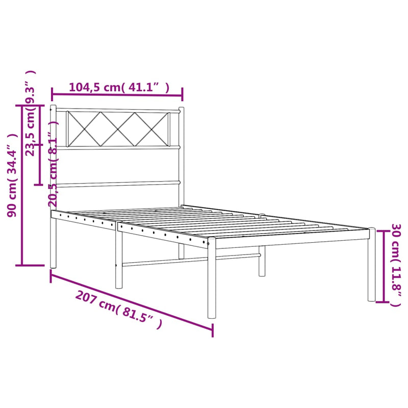 Metal Bed Frame with Headboard Black 39.4"x78.7"