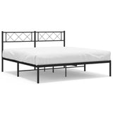 Metal Bed Frame with Headboard Black 53.1"x74.8"