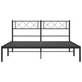 Metal Bed Frame with Headboard Black 53.1"x74.8"