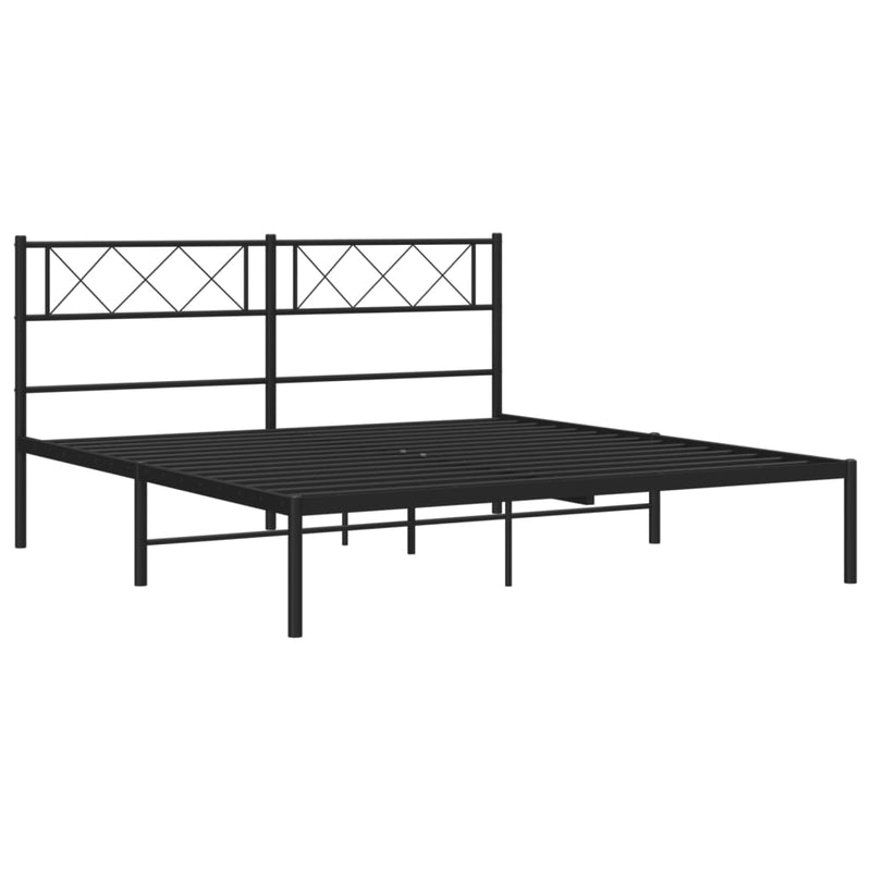 Metal Bed Frame with Headboard Black 53.1"x74.8"