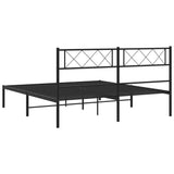 Metal Bed Frame with Headboard Black 53.1"x74.8"