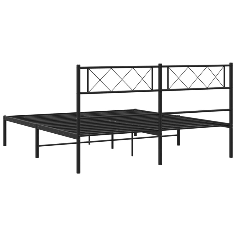 Metal Bed Frame with Headboard Black 53.1"x74.8"