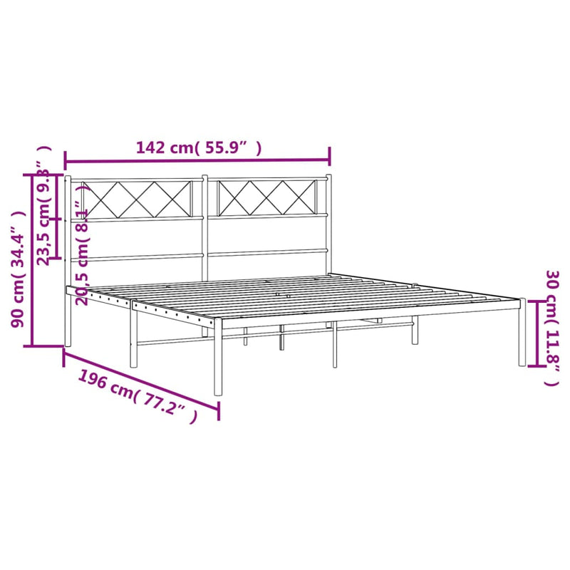 Metal Bed Frame with Headboard Black 53.1"x74.8"