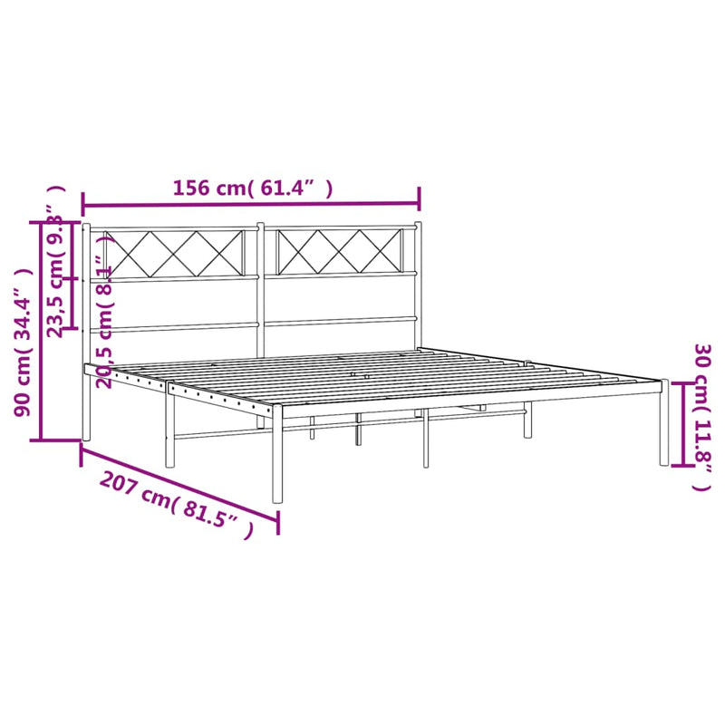 Metal Bed Frame with Headboard Black 59.1"x78.7"