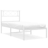 Metal Bed Frame with Headboard White 39.4"x78.7"