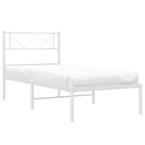 Metal Bed Frame with Headboard White 39.4"x78.7"