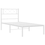 Metal Bed Frame with Headboard White 39.4"x78.7"