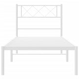 Metal Bed Frame with Headboard White 39.4"x78.7"