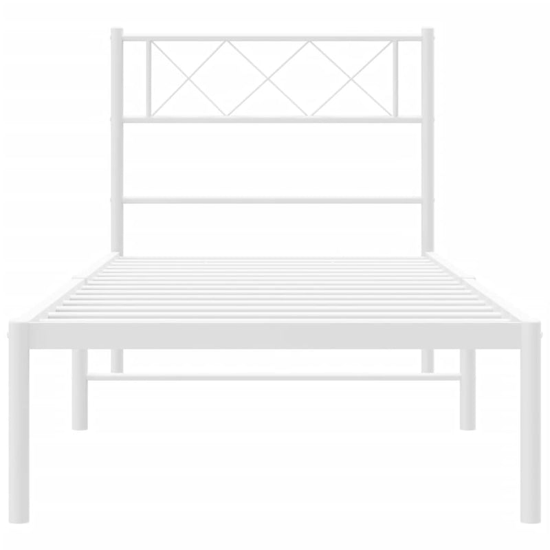 Metal Bed Frame with Headboard White 39.4"x78.7"