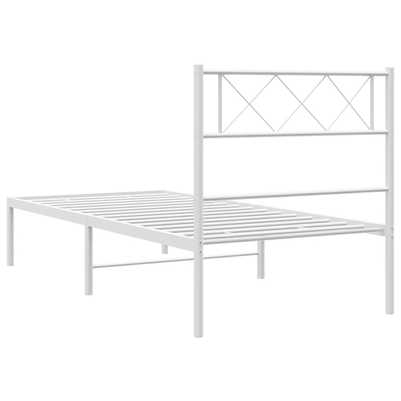 Metal Bed Frame with Headboard White 39.4"x78.7"