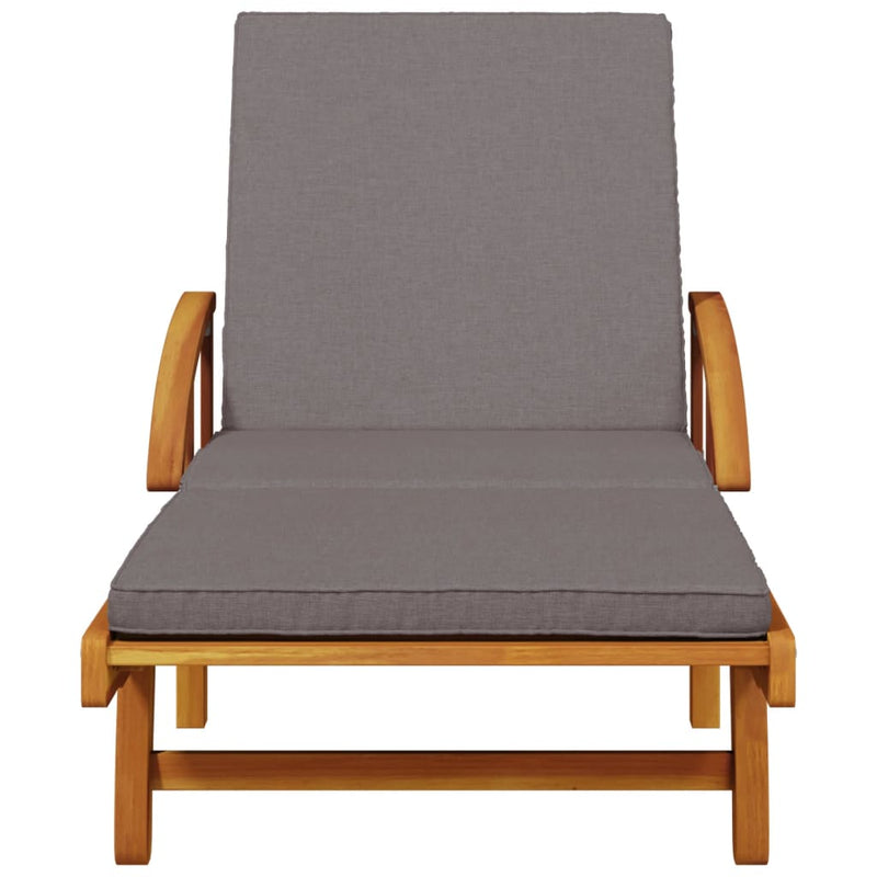 Sun Lounger with Cushion and Table Solid Wood Acacia