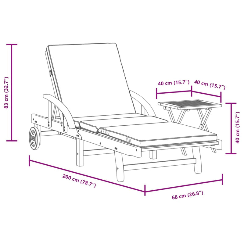 Sun Lounger with Cushion and Table Solid Wood Acacia