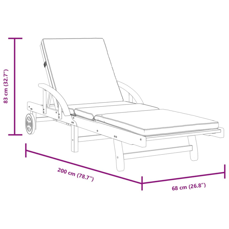 Sun Loungers 2 pcs with Cushions 78.7"x26.8"x32.7" Solid Wood Acacia