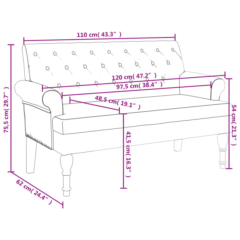 Bench with Backrest Dark Gray 47.2"x24.4"x29.7" Fabric