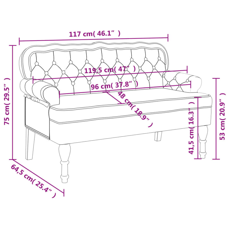 Bench with Backrest Black 47"x25.4"x29.5" Velvet