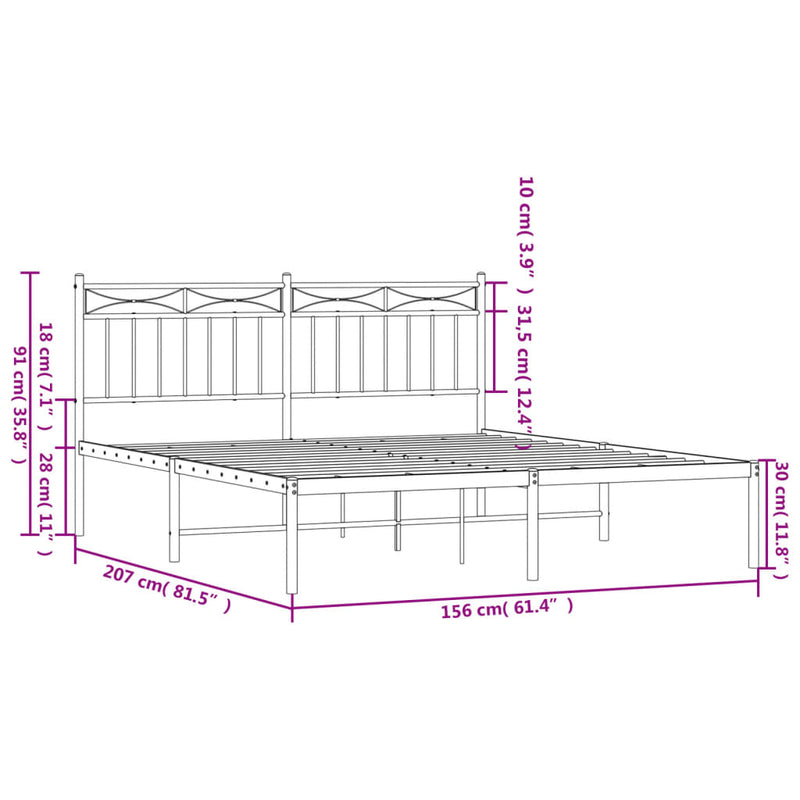 Metal Bed Frame with Headboard Black 59.1"x78.7"