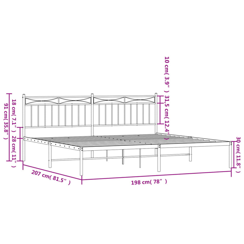 Metal Bed Frame with Headboard Black 76"x79.9" King