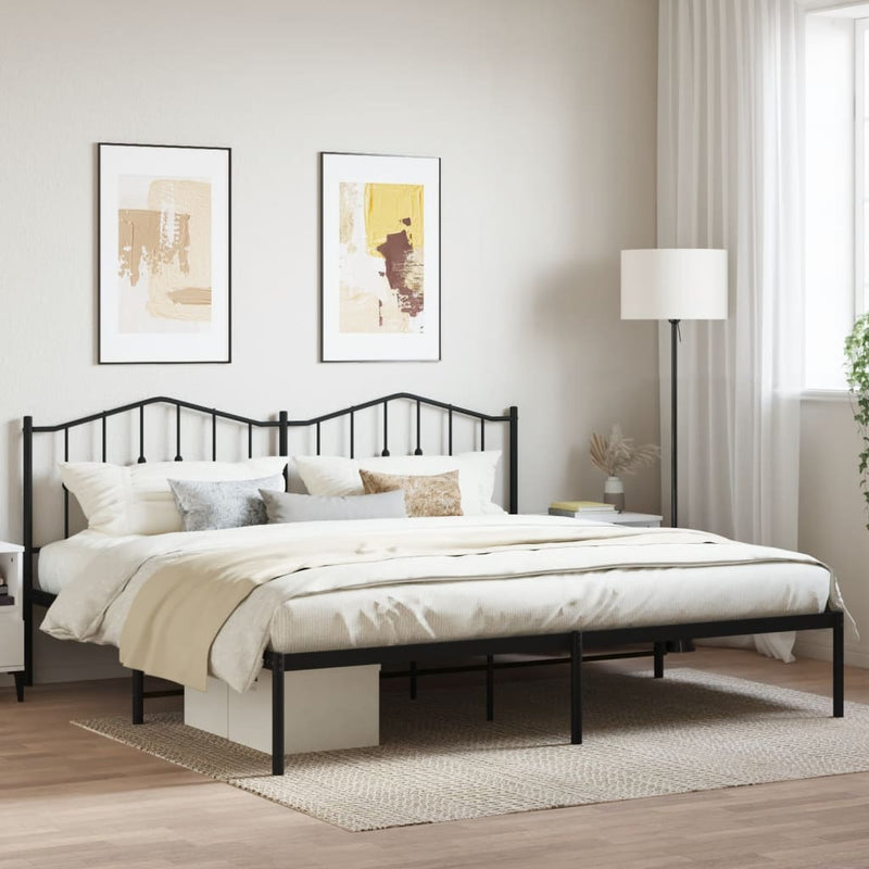 Metal Bed Frame with Headboard Black 76"x79.9" King