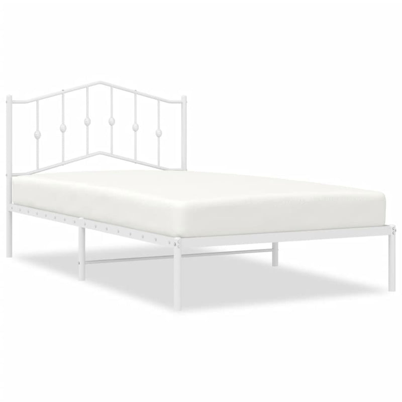 Metal Bed Frame with Headboard White 39.4"x78.7"