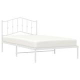 Metal Bed Frame with Headboard White 39.4"x78.7"