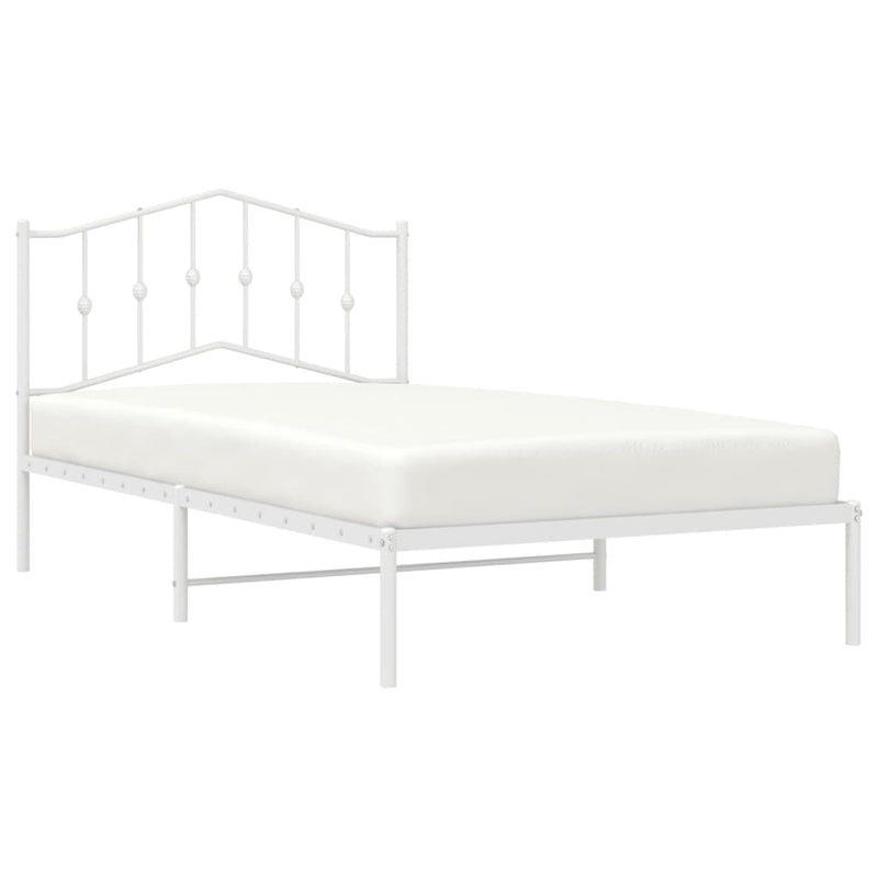 Metal Bed Frame with Headboard White 39.4"x78.7"