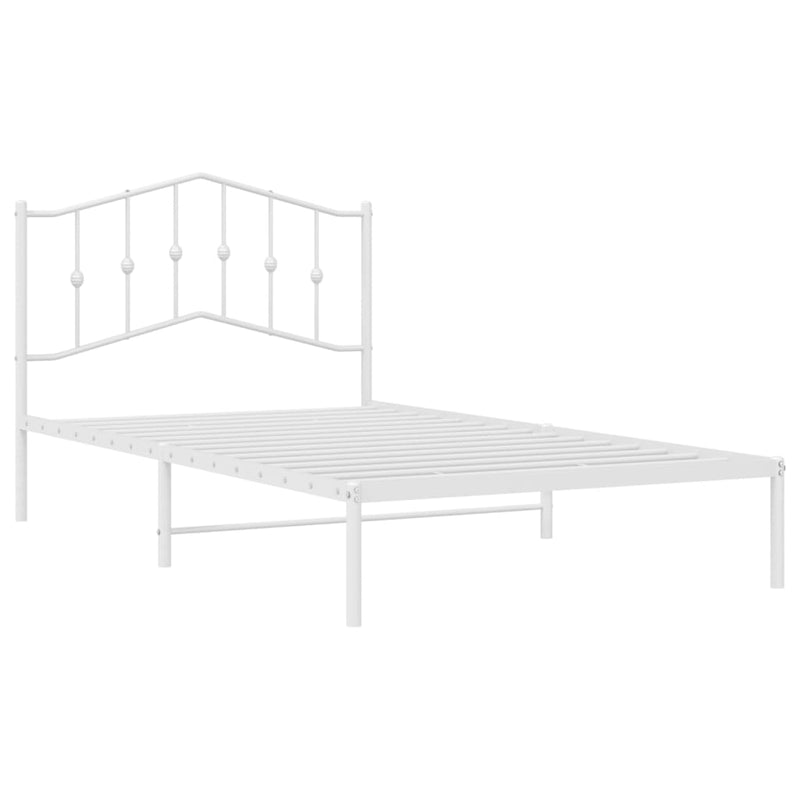 Metal Bed Frame with Headboard White 39.4"x78.7"