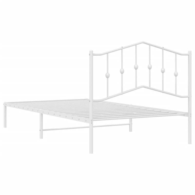 Metal Bed Frame with Headboard White 39.4"x78.7"