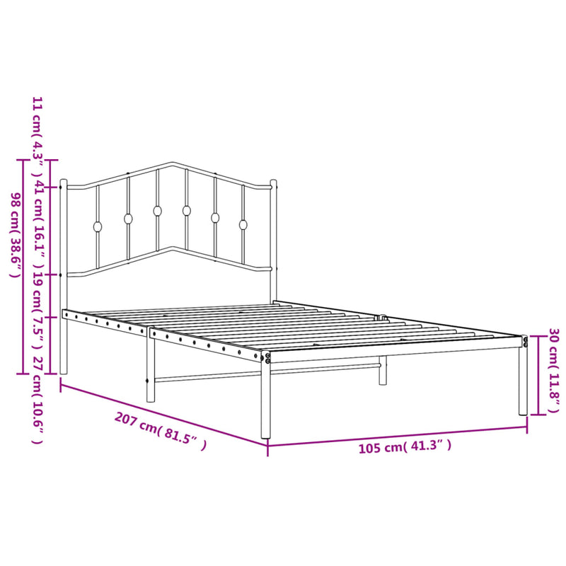 Metal Bed Frame with Headboard White 39.4"x78.7"