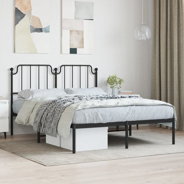 Metal Bed Frame with Headboard Black 59.1"x78.7"