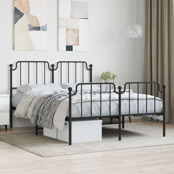 Metal Bed Frame with Headboard and Footboard Black 53.1"x74.8"