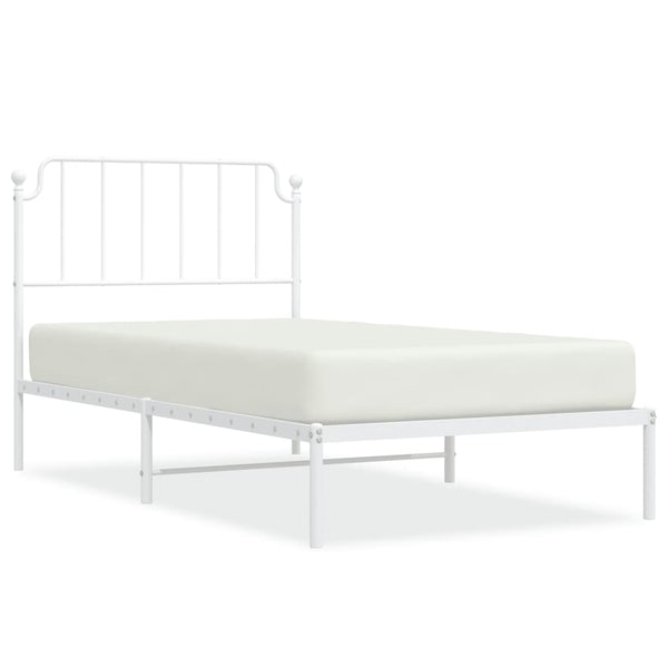 Metal Bed Frame with Headboard White 39.4"x78.7"