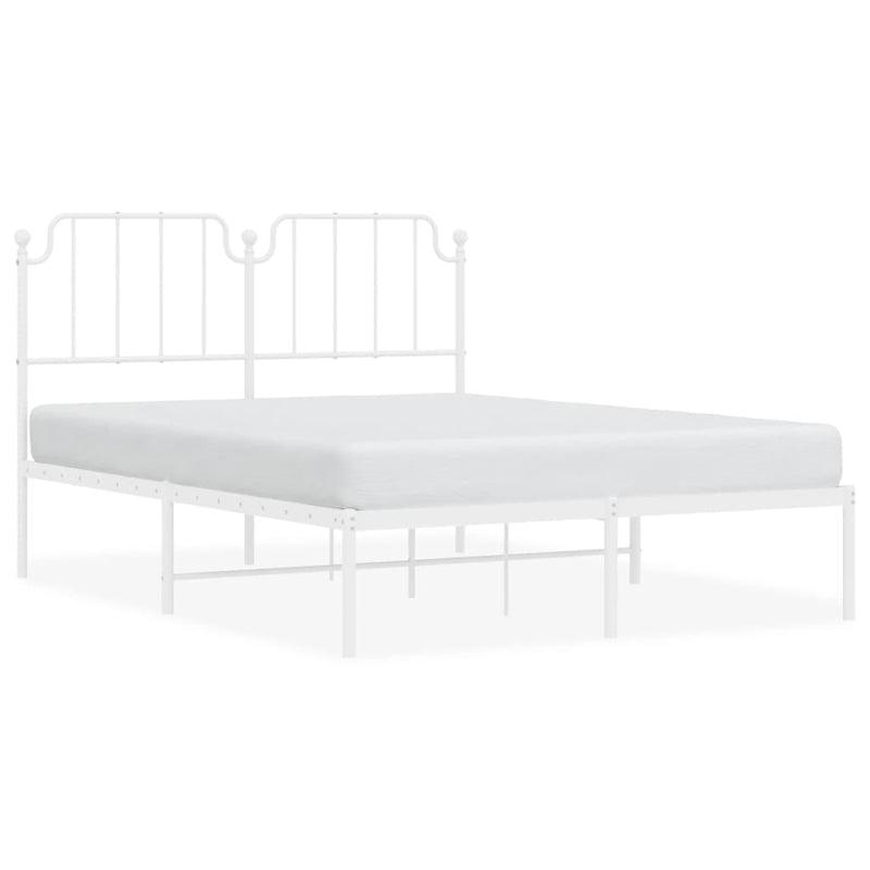 Metal Bed Frame with Headboard White 53.1"x74.8"